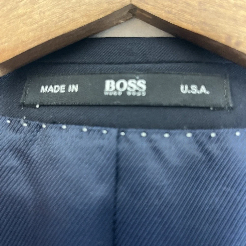 Hugo Boss Blazer Mens 44 R Navy Blue Super 110 Wool Jacket Business Casual